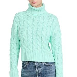 SOKIE COLLECTIVE | Mint Green Chunky Cable Knit Crop Turtleneck Sweater M Coquet